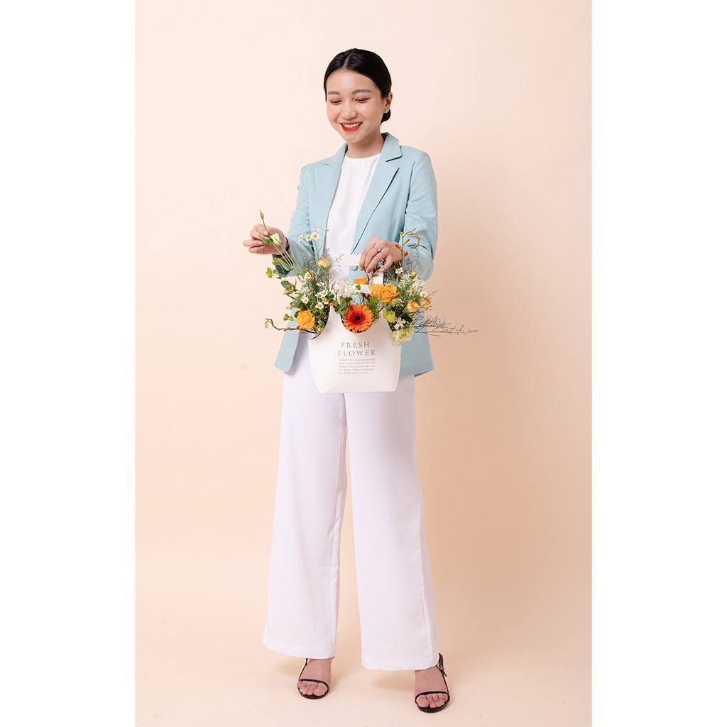 Áo vest blazer linen nữ KHÀN màu xanh mint tay dài 1 lớp thời trang công sở Hàn Quốc | BigBuy360 - bigbuy360.vn
