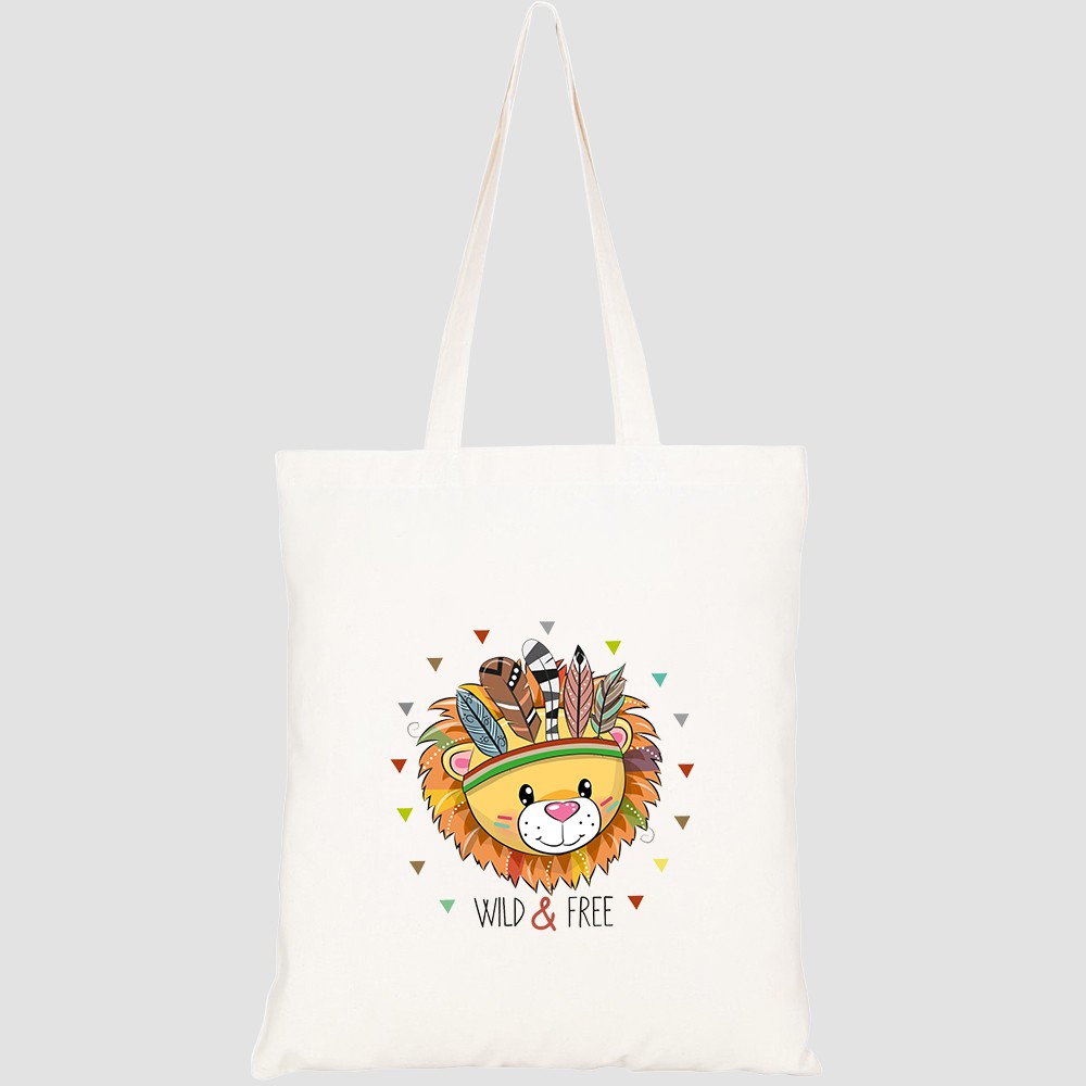 Túi vải tote canvas HTFashion in hình cute cartoon tribal lion feathers HT347