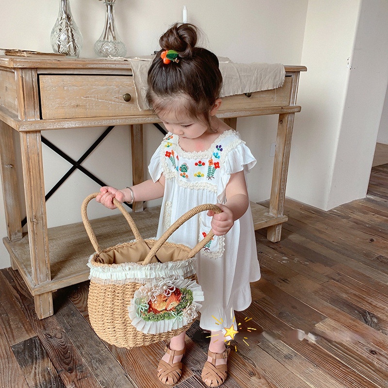 Đầm Công Chúa Mùa Hè Không Tay Bằng Vải Cotton In Hoa Đáng Yêu Cho Bé Gái