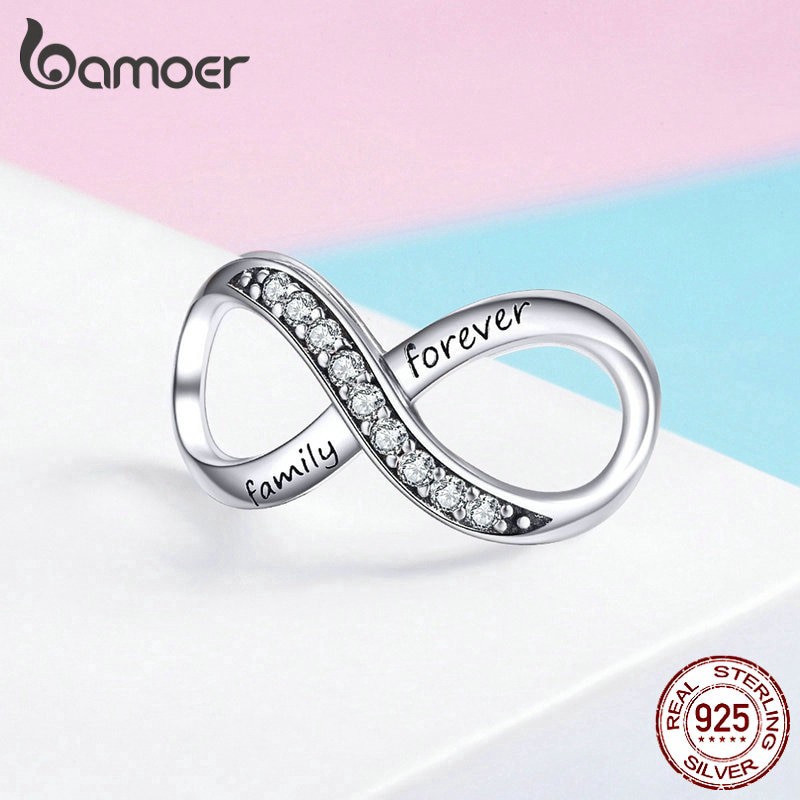 Hạt charm Bamoer trang trí cho vòng đeo tay phong cách tình yêu vĩnh cửu mạ bạc