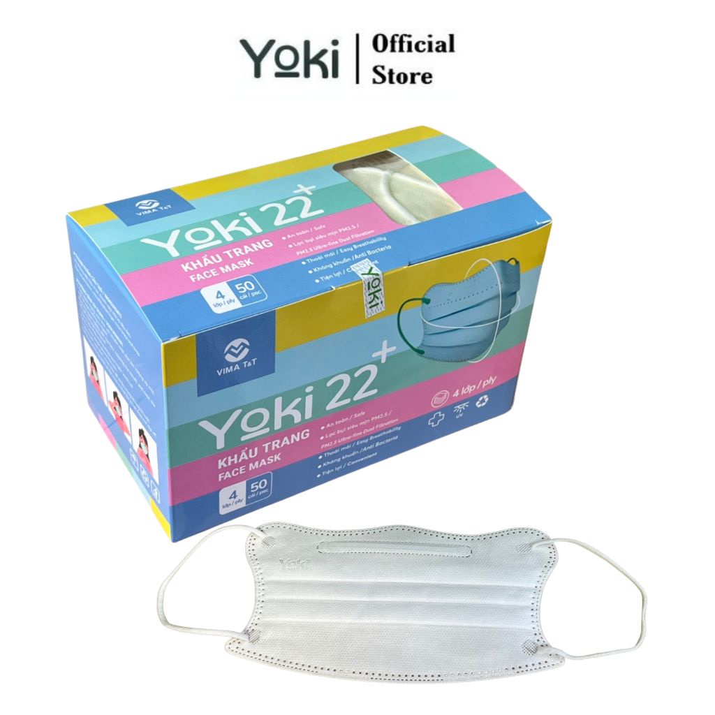Thùng 6 Hộp 50 Chiếc Khẩu Trang Y Tế Yoki 22+ 4 Lớp Kháng Khuẩn Lọc Bụi Mịn PM2.5