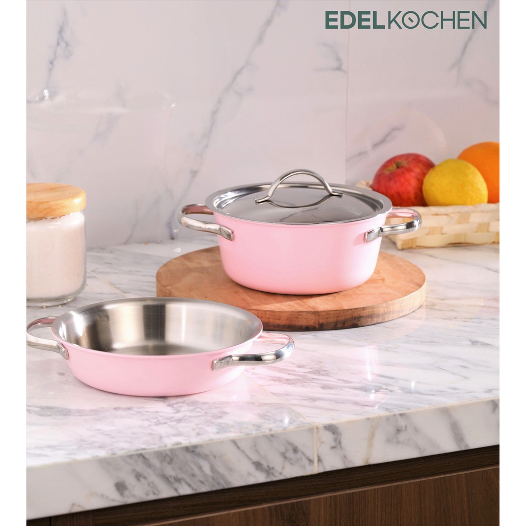 Bộ nồi mini Edelkochen 3 lớp màu Hồng 16cm - 2 cái size nhỏ