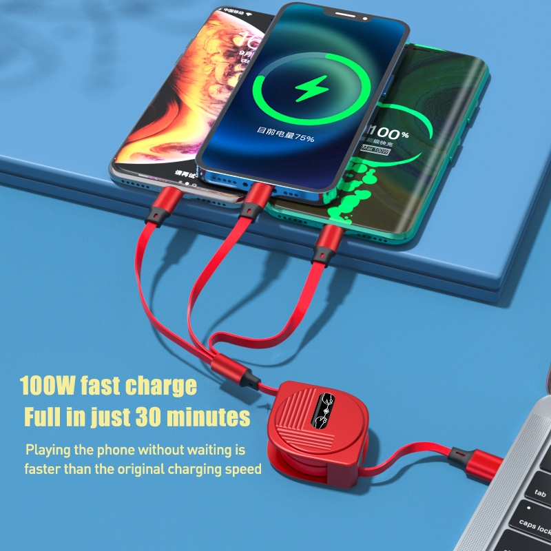 Cáp SạC Nhanh Usb 6a 100w 3 Trong 1 Chuyên DụNg Cho Android