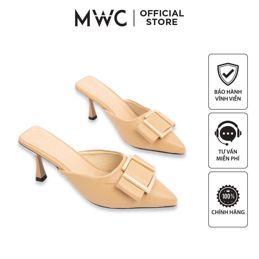 Giày MWC 4110 - Sục Cao Gót Đế Nhọn 7cm Phối Khóa Thanh Lịch, Giày Slippers