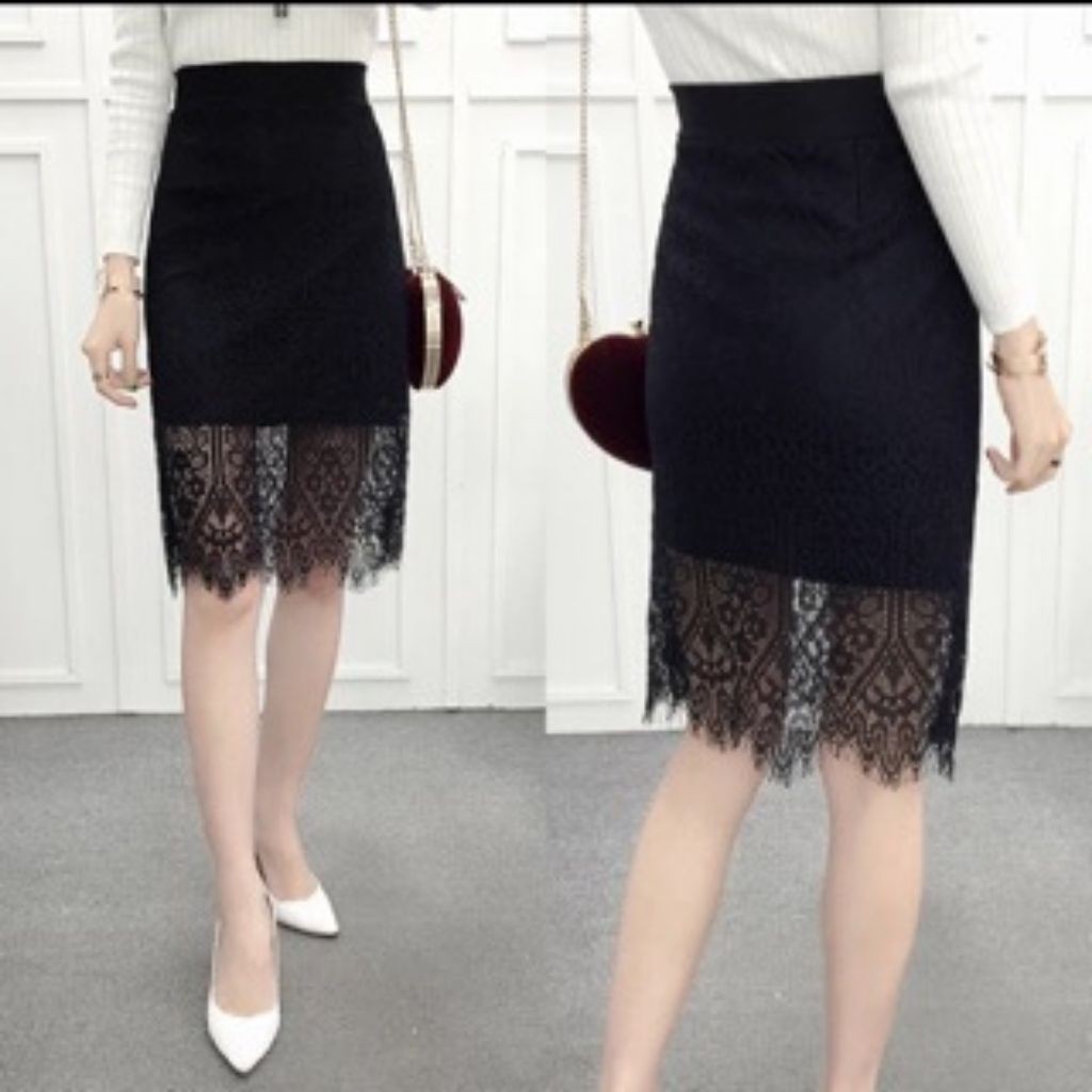 Chân váy chữ A phủ ren ngoài thời trang | BigBuy360 - bigbuy360.vn