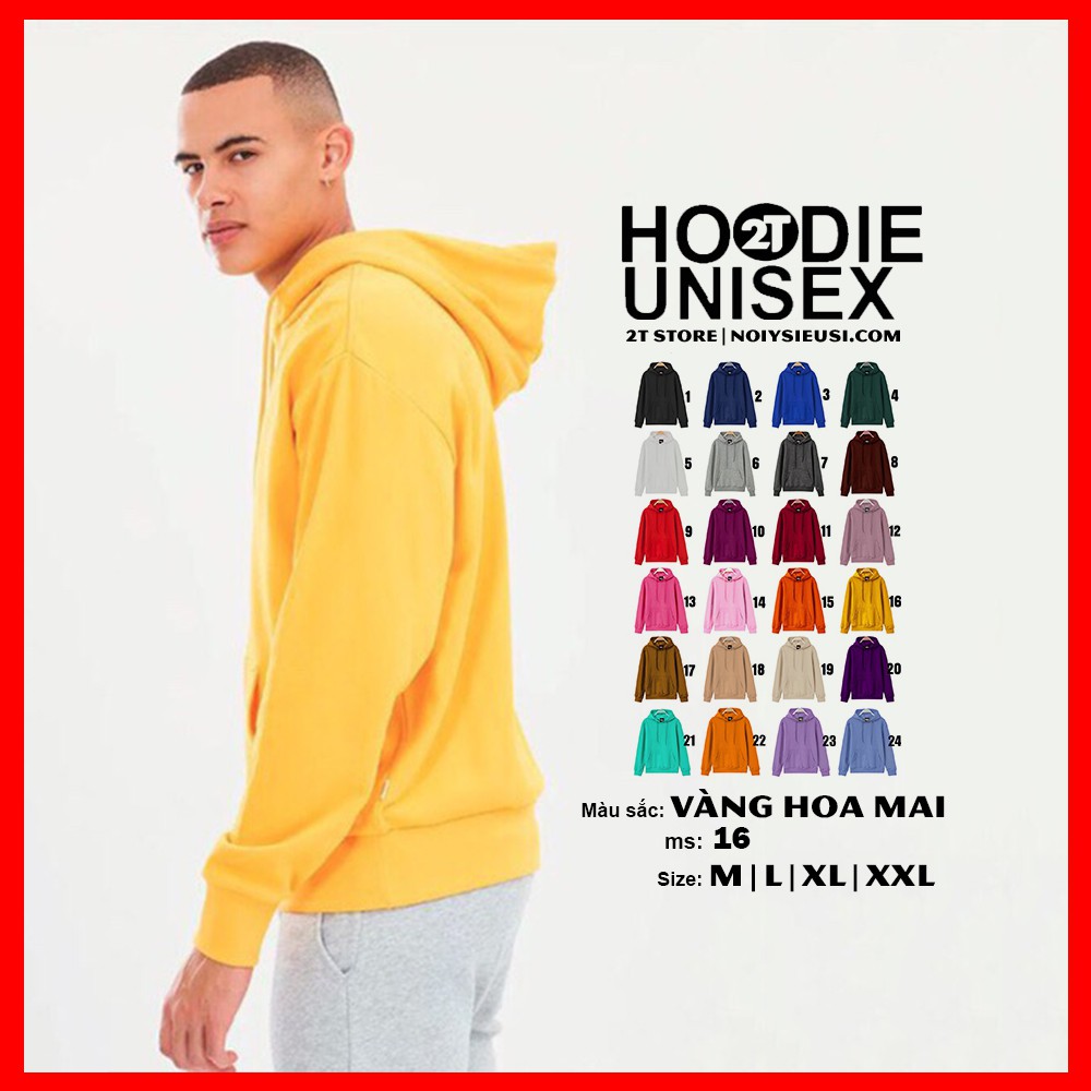 Áo hoodie unisex 2T Store H16 màu vàng hoa Mai - Áo khoác nỉ chui đầu nón 2 lớp dày dặn đẹp chất lượng | BigBuy360 - bigbuy360.vn