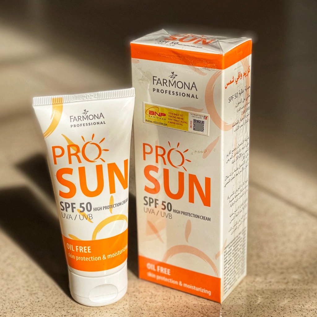 Kem chống nắng trắng da, dưỡng ẩm cho da mụn, kiềm dầu Farmona Professional Pro Sun High Protection Cream SPF50 50ml