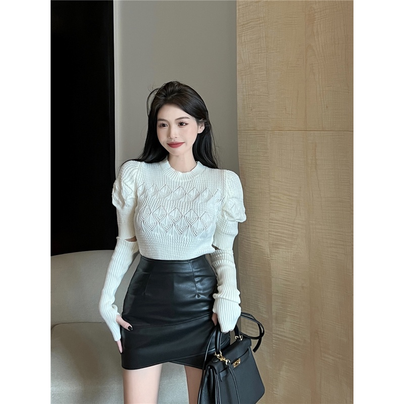 ZHELIHANGFEI Áo Sweater Dệt Kim Tay Dài Dáng Ôm Lưng Cao Thời Trang Quyến Rũ Cho Nữ