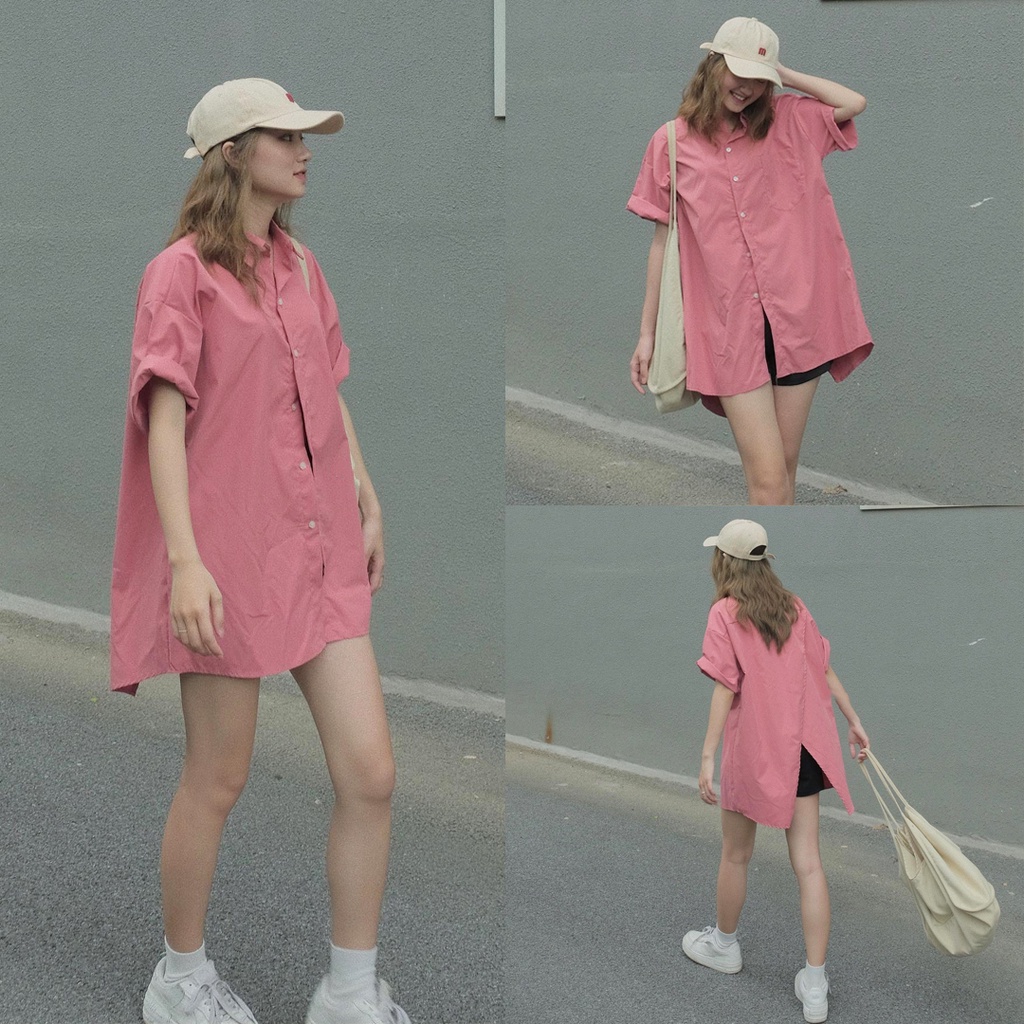 Áo sơ mi Hàn Quốc, Áo sơ mi dáng rộng xẻ lưng sau màu pastel xinh xắn