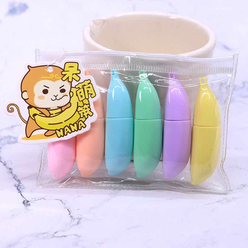 Set 6 bút dạ quang hình quả chuối dùng để đánh dấu cho học sinh