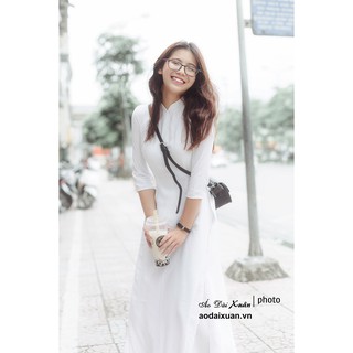 Áo dài trắng đi học - áo dài trắng học sinh - vải lụa cát