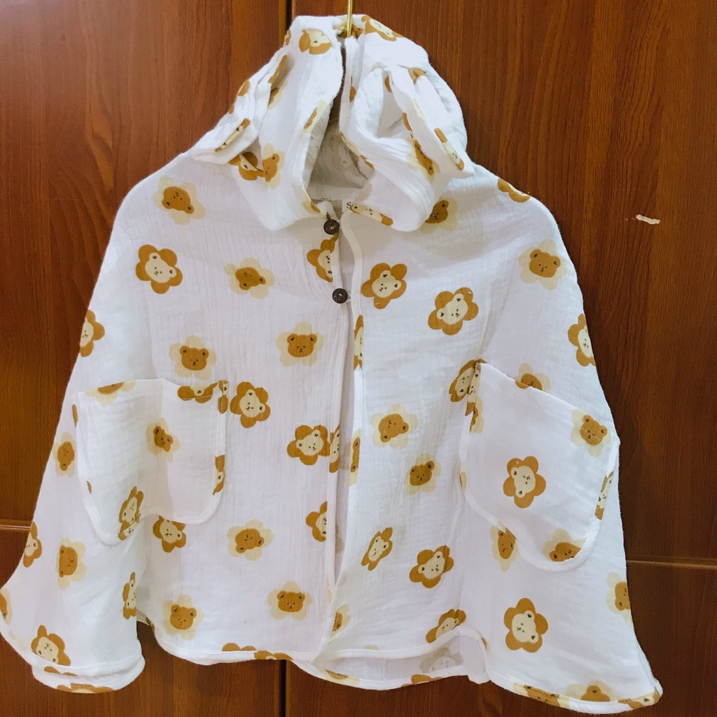 Áo choàng chống nắng cho bé - Áo choàng xô muslin cho bé kèm tấm chắn giọt bắn từ 0 - 5 tuổi