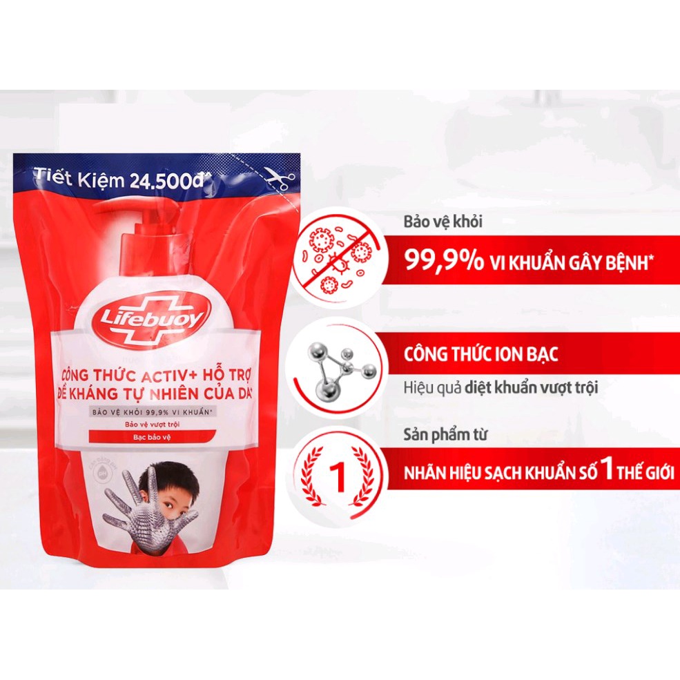 Nước rửa tay Lifebuoy bạc bảo vệ túi 450g