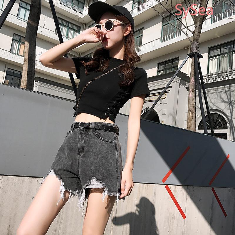 Quần Short Jean Lưng Cao Ống Rộng Thời Trang Mùa Hè Cho Nữ