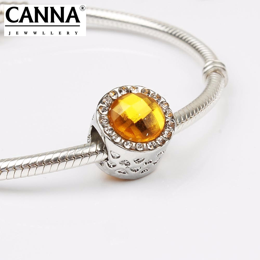 PANDORA Vòng Tay Đính Hạt Pha Lê Đục Lỗ Lớn Phong Cách Châu Âu