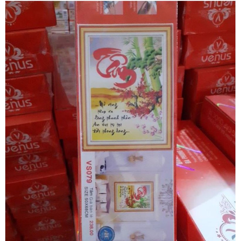Tranh đính đá cao cấp ABC  chữ Tâm VS079 50 x 68 cm