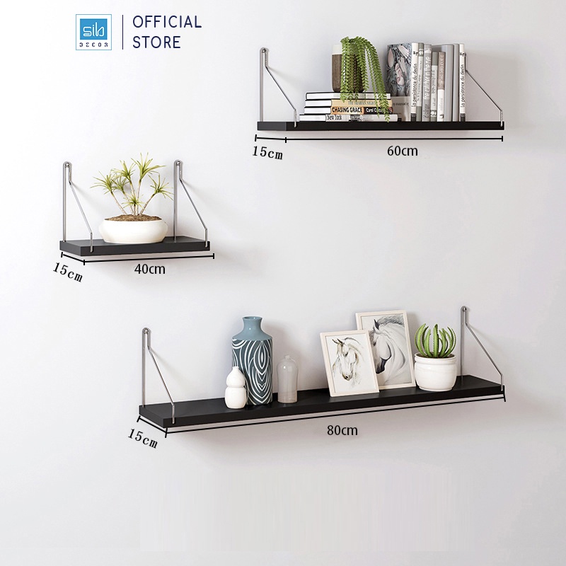 Kệ Gỗ Trang Trí Không Cần Khoan SIB Decor Kích Thước 60 x 15cm, Tặng Kèm Móc Treo Inox Và Phụ Kiện Lắp Đặt