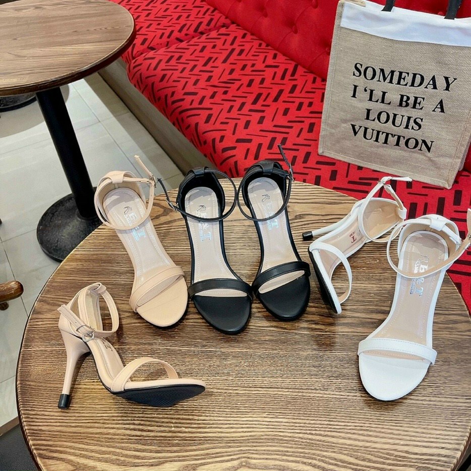 Giày Cao Gót Nữ Gót Cao 9cm Quai Ngang Màu Đen Trắng Kem Nude Guốc Sandal Đẹp Gót Nhọn Bít Gót Quai Hậu Mặc Áo Dài