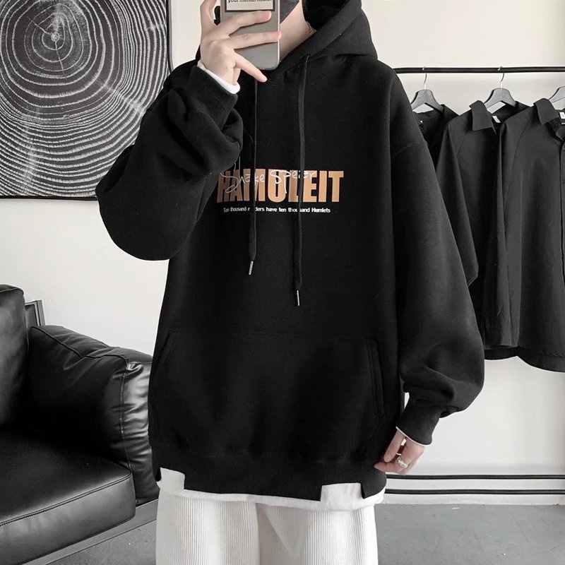 Áo Hoodie Giả Hai Lớp Lót Nhung In Chữ Phong Cách Hàn Quốc Dành Cho Nam