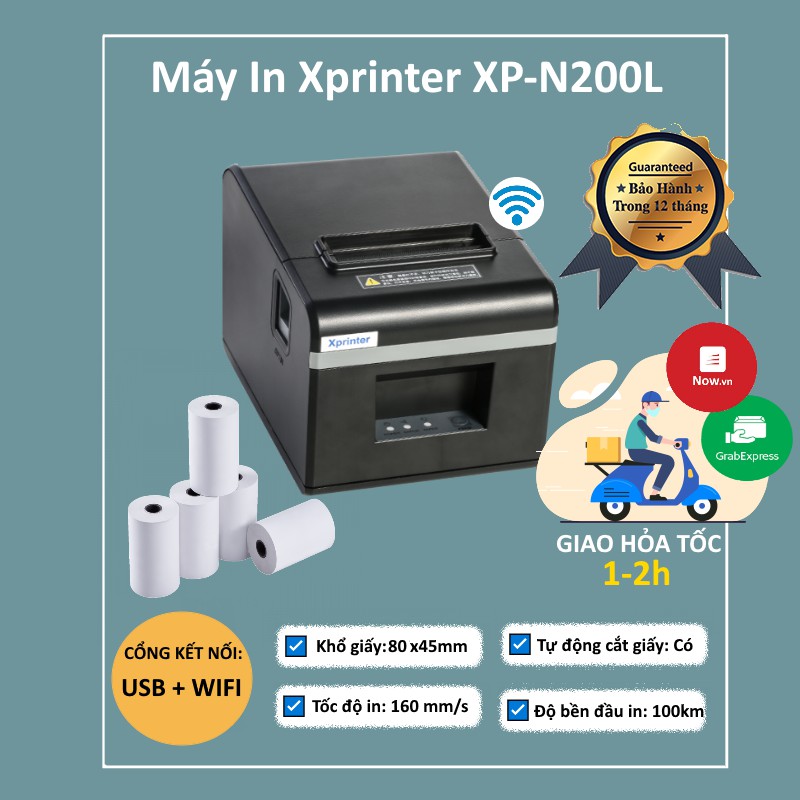 Máy In hóa đơn k80 Xprinter XP-N200L Mới Wifi Tặng kèm 5 Cuộn Giấy K80 | BigBuy360 - bigbuy360.vn