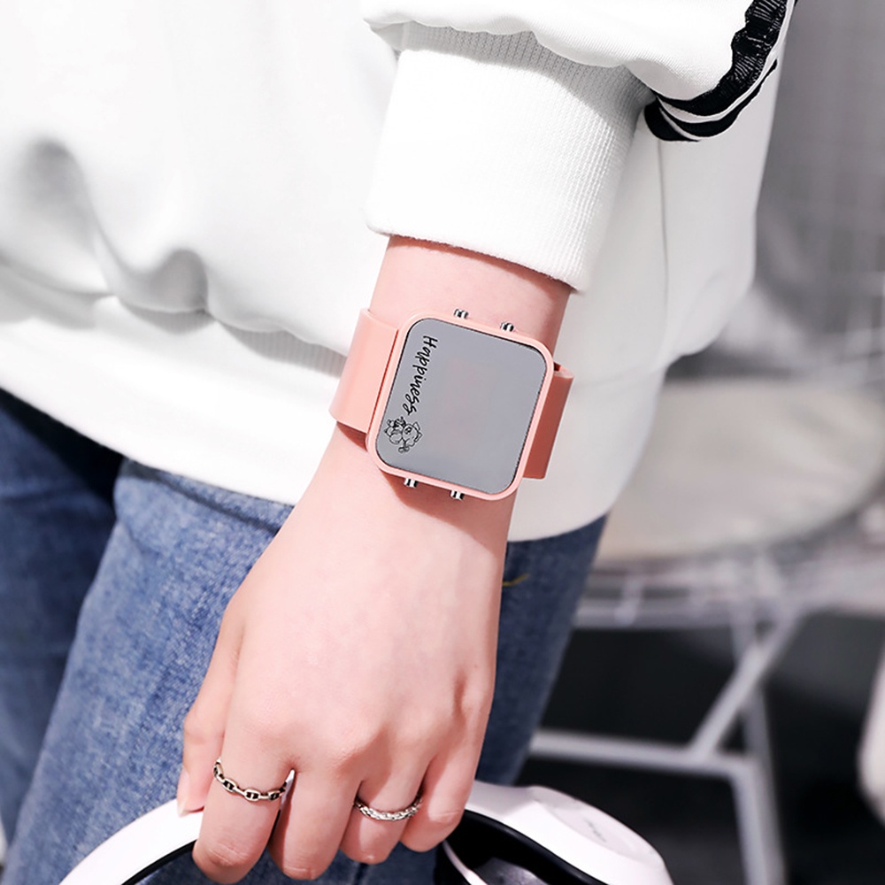 Đồng Hồ Điện Tử Mặt Vuông Kiểu Hàn Quốc Dễ Thương Cho Bé