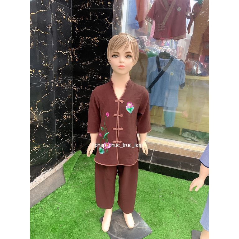 Đồ lam đi chùa cho bé gái chất tơ mát mịn, thấm mồ hôi, mẫu cổ tàu