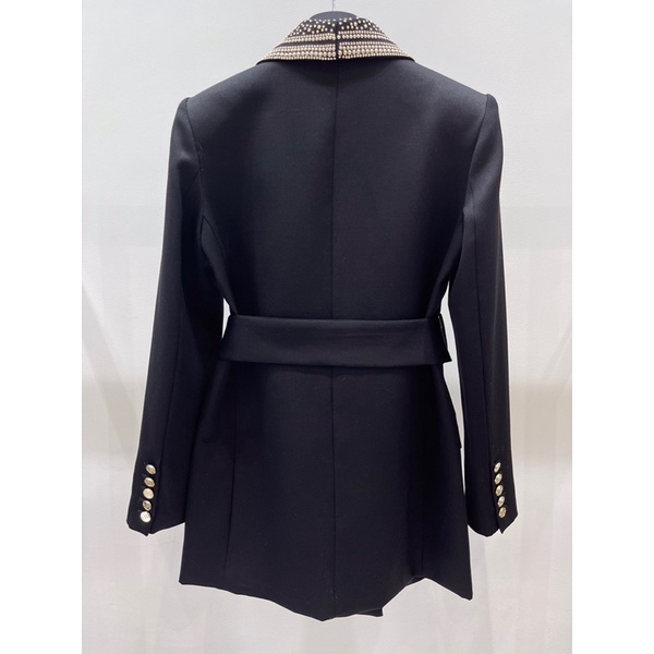 Áo khoác vest dáng dài cổ đính hạt kim loại thương hiệu thời trang cao cấp Bamain