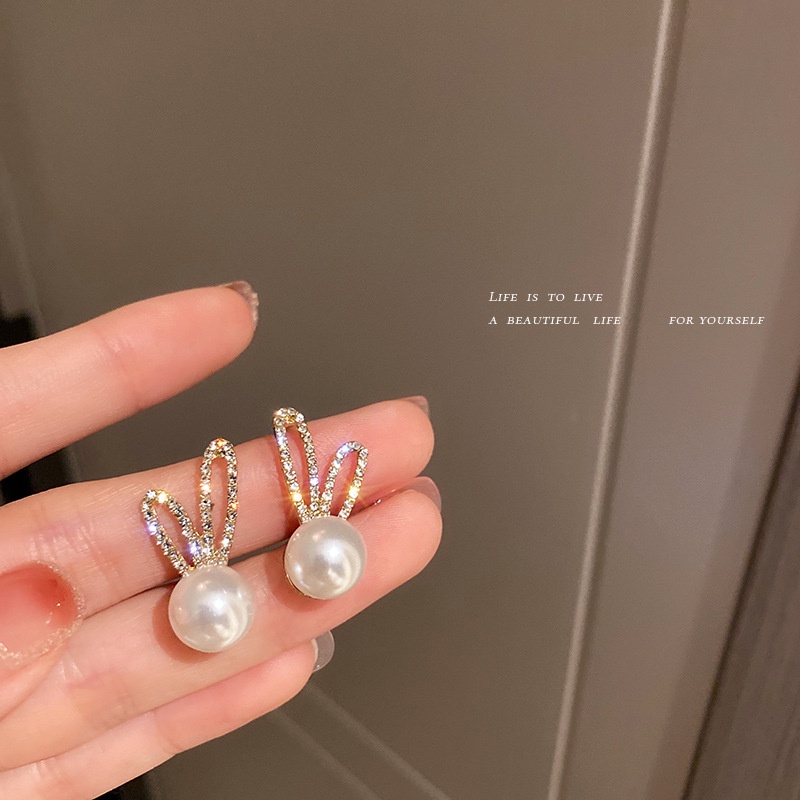 Bông Tai Hàn Quốc Hình Tai Thỏ Đính Đá Xinh Xắn Mainia Shop