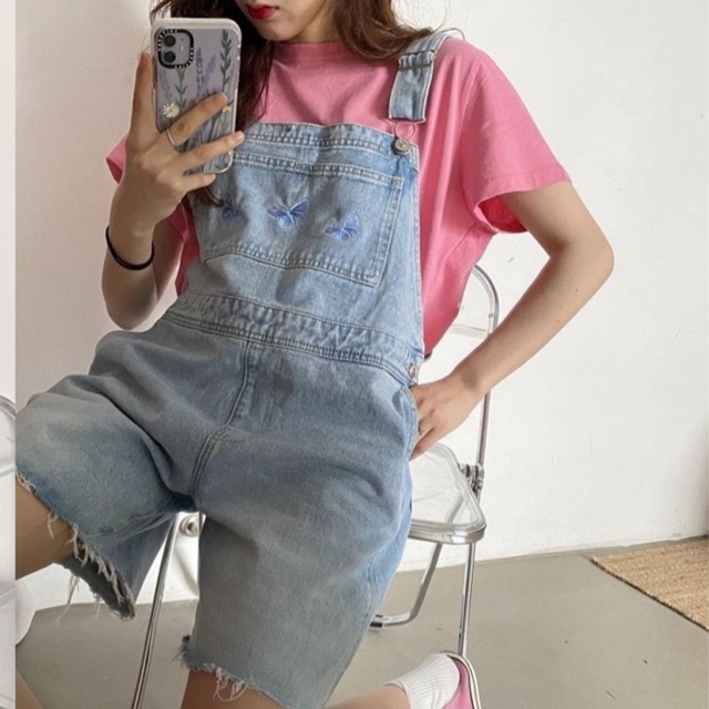 (HÀNG CÓ SẴN) Yếm bò ngố thêu hình ulzzang cực xinh freesize (ảnh thật)