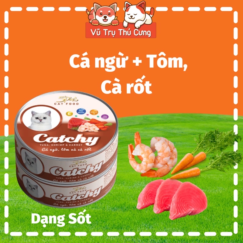 Pate lon 5Plus Catchy cho Mèo 170g, 100% thịt thật