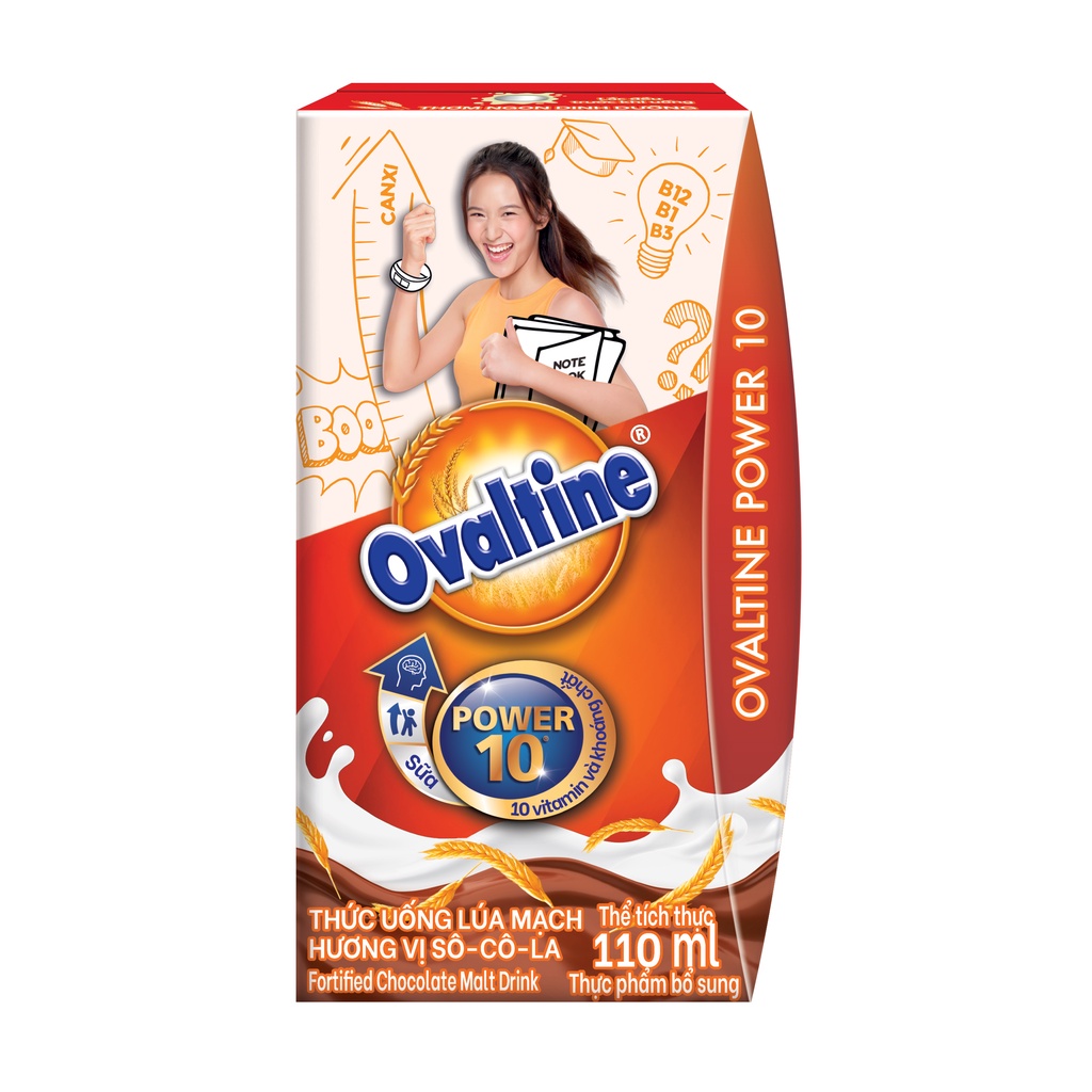 (TẶNG 1 HÌNH DÁN FREE FIRE) Thức uống lúa mạch hương vị sô-cô-la Ovaltine công thức mới (hộp giấy 110mlx4)