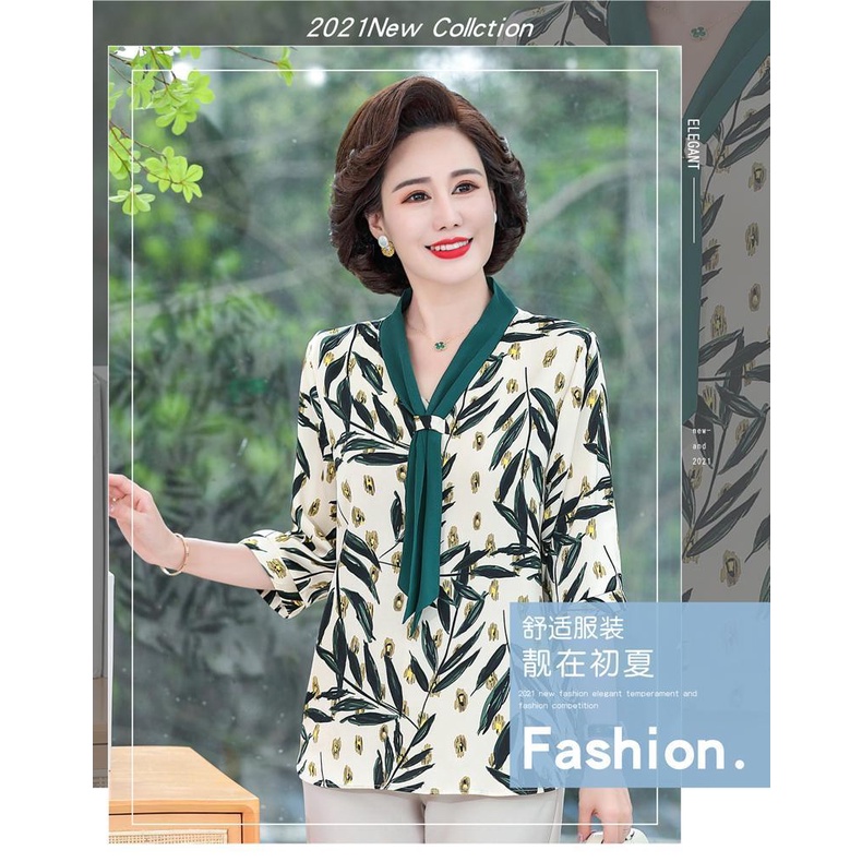 Áo Thun Ngắn Tay In Họa Tiết Thời Trang Mùa Hè Cho Phụ Nữ Trung Niên