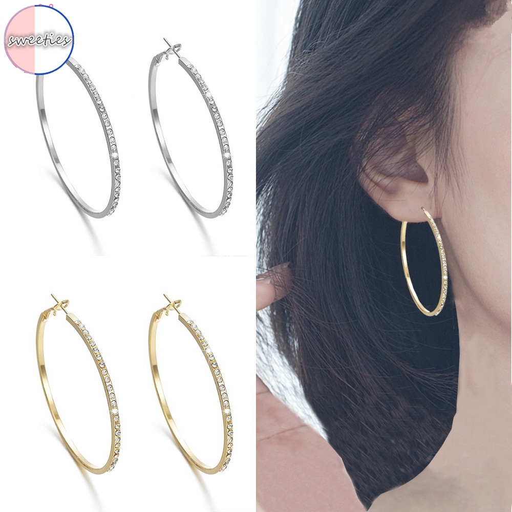 Korea woman punk retro circle hoop earring dangle Rhinestone trendy ear hoop jewelry