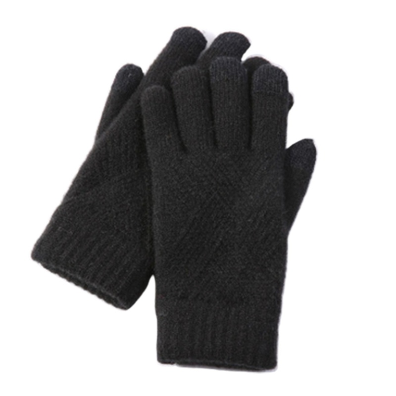 Găng Tay Len Dày Dặn Giữ Ấm Màu Trơn Họa Tiết Argyle Dành Cho Nam