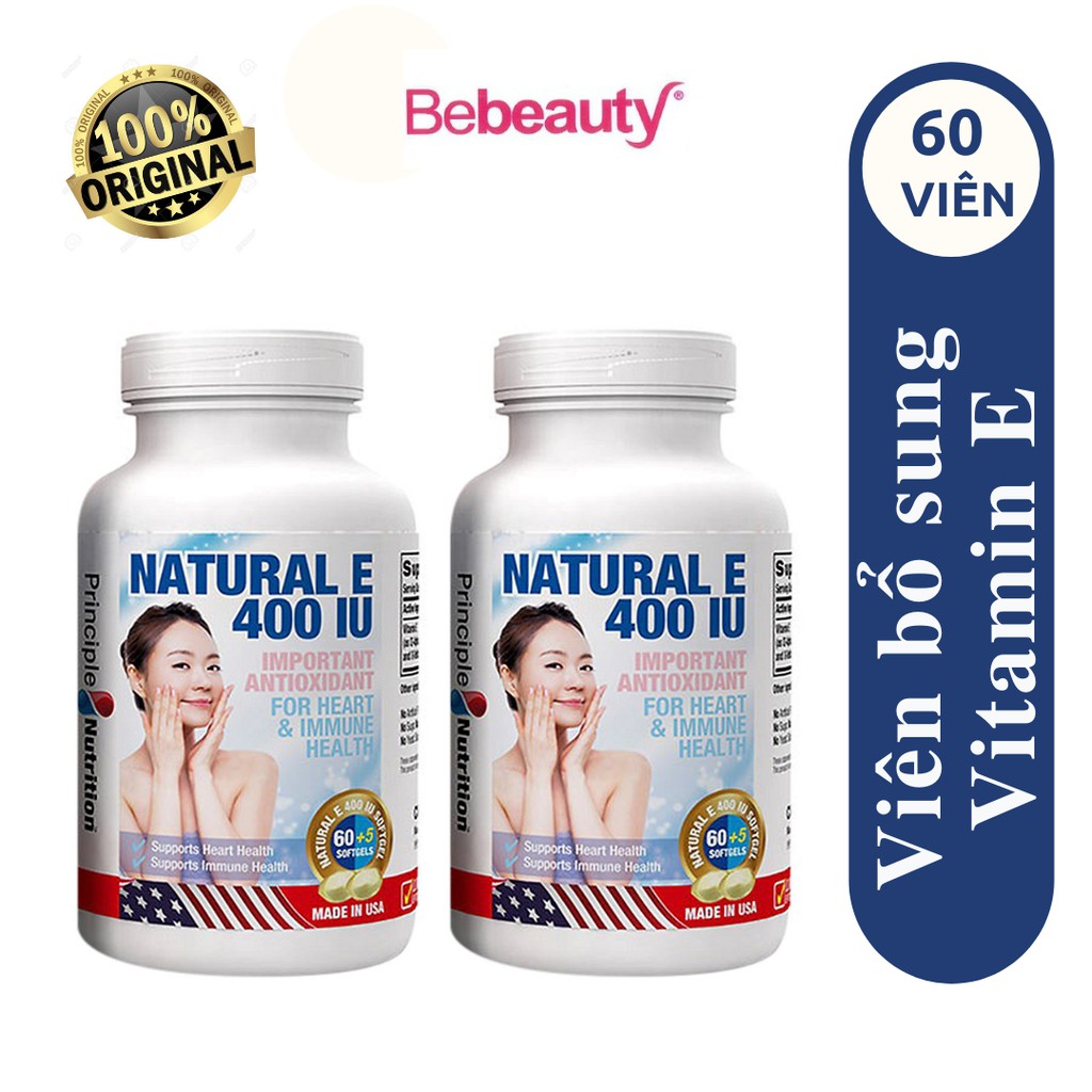 TPCN Bổ Sung Vitamin E Bảo Vệ, Duy Trì Vẻ Đẹp Tự Nhiên Và Tươi Sáng Của Làn Da Principle Nutrition Hộp 60 Viên