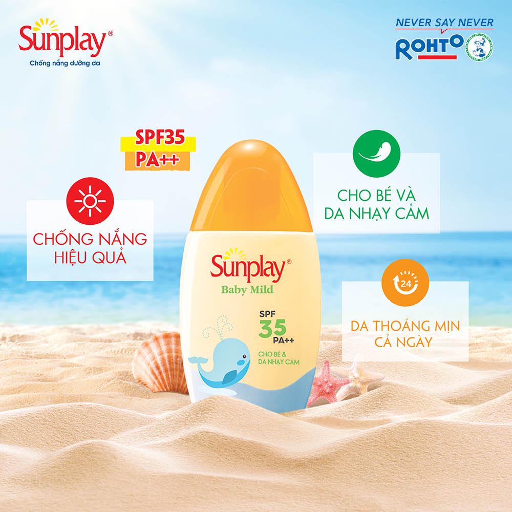 Kem chống nắng Sunplay cho bé từ 6 tháng tuổi và da nhạy cảm, dạng sữa Sunplay Baby Mild SPF 35, PA++ 30g