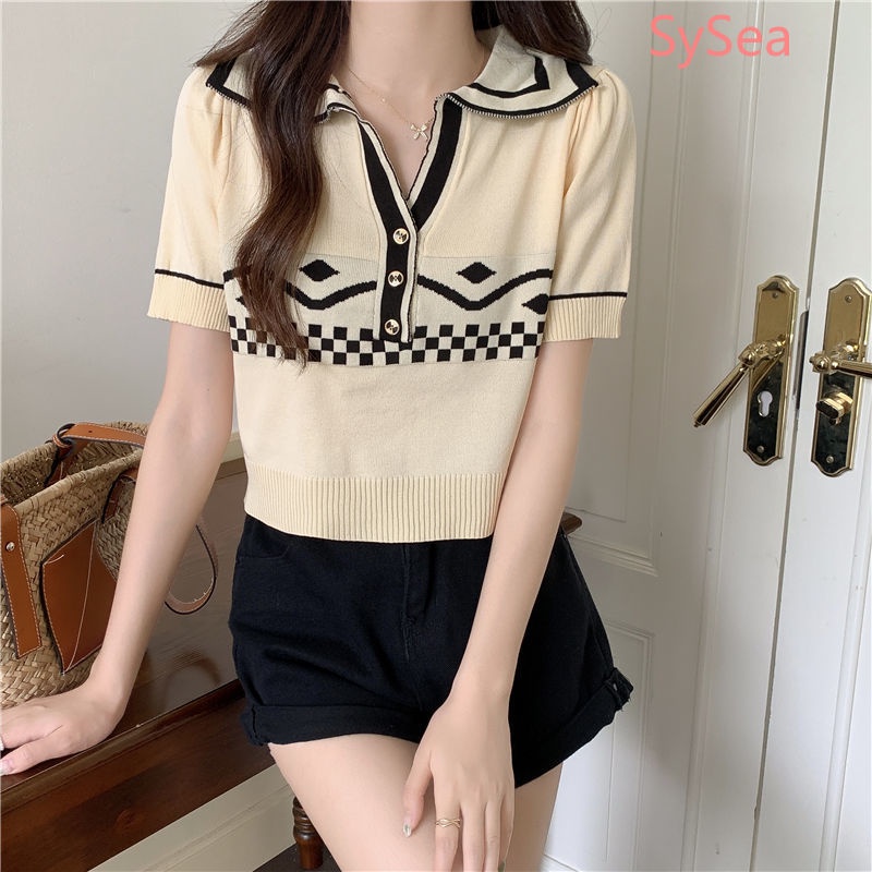 Áo Dệt Kim Cổ Thủy Thủ Thời Trang Mùa Hè Hàn Quốc Cho Nữ