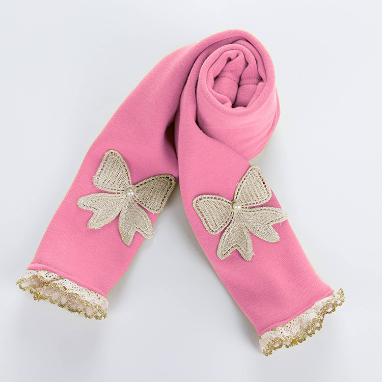 Spot girl's Leggings spring and autumn thin bow casual pants small and medium set candy color lace edge pants