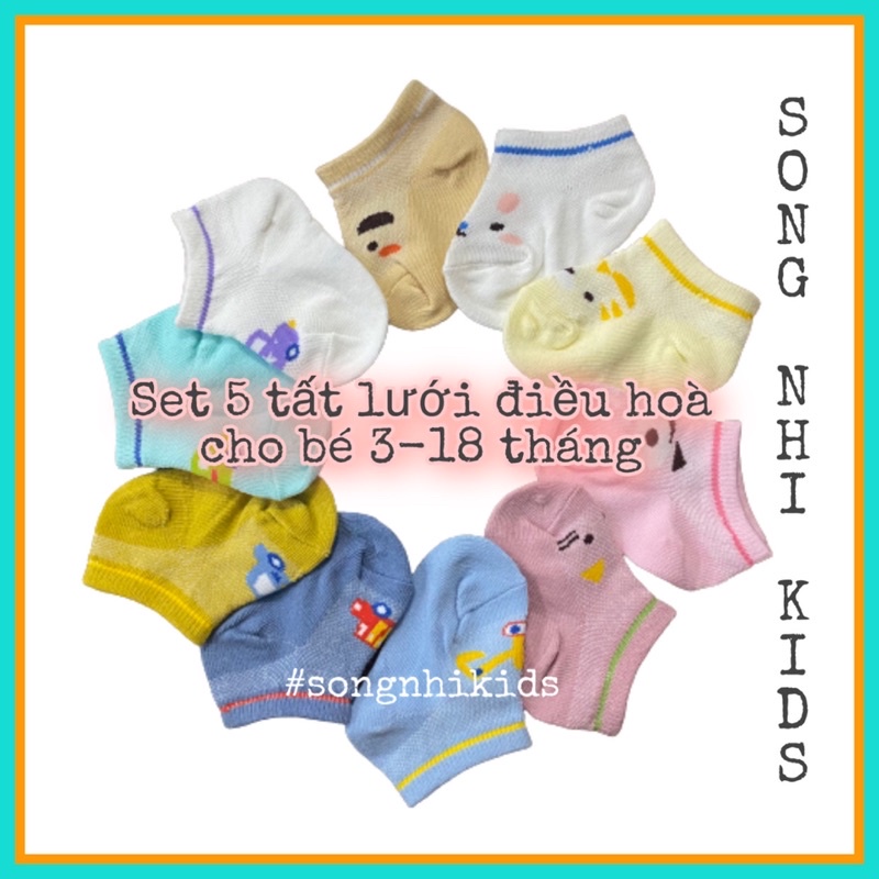 SET 5 TẤT LƯỚI SƠ SINH ĐIỀU HOÀ CHO BÉ 3-18 THÁNG (COTTON CO GIÃN DÙNG ĐƯỢC QUANH NĂM)