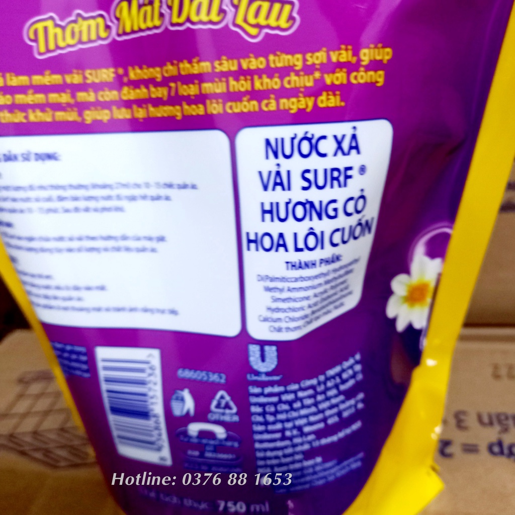 Nước xả vải surf túi 750ml cao cấp hương thơm cỏ hoa lôi cuốn