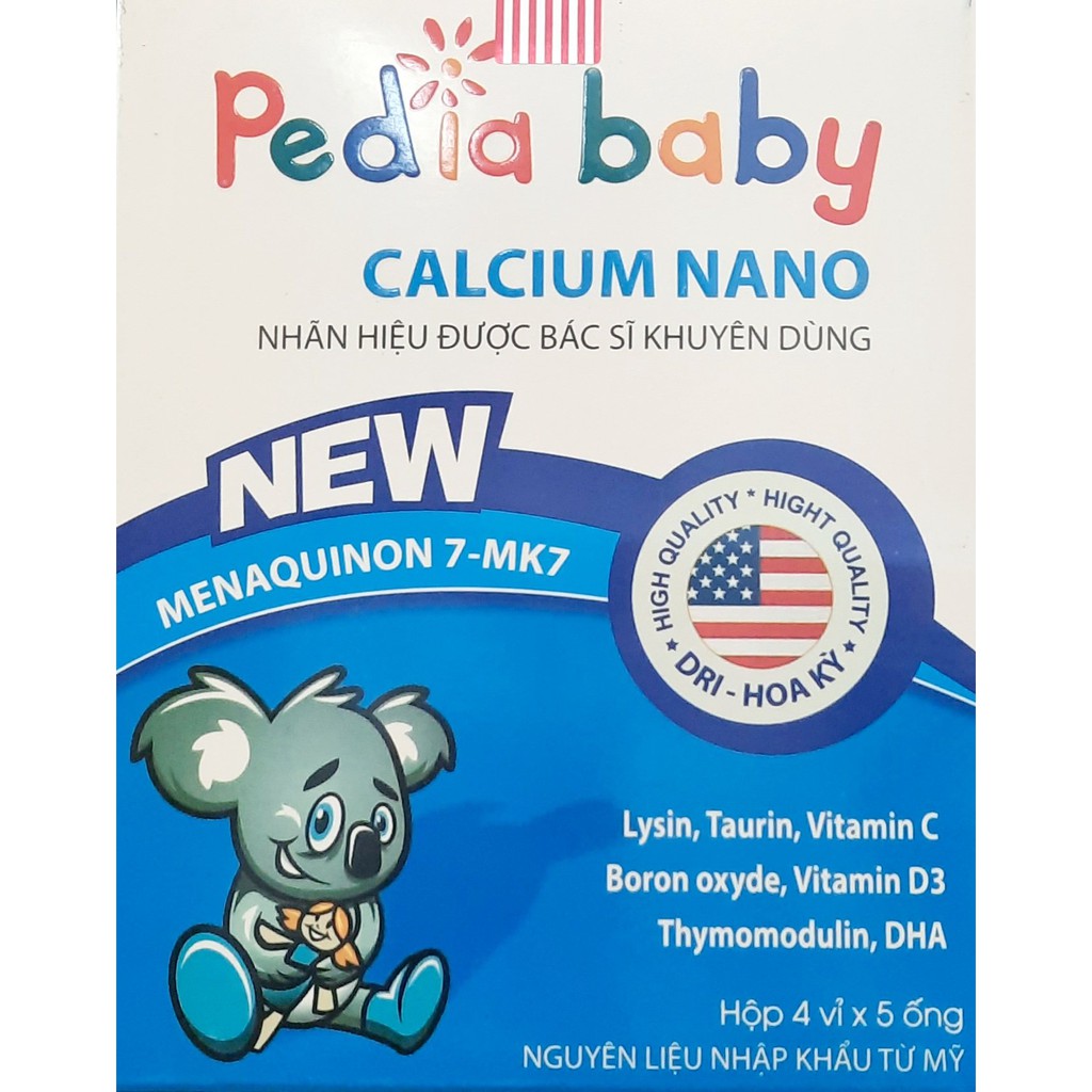 Canxi Pedia baby Calium nano tăng chiều cao cho bé, chắc khỏe xương cho bé từ 6 tháng tuổi - Hộp 20 ống