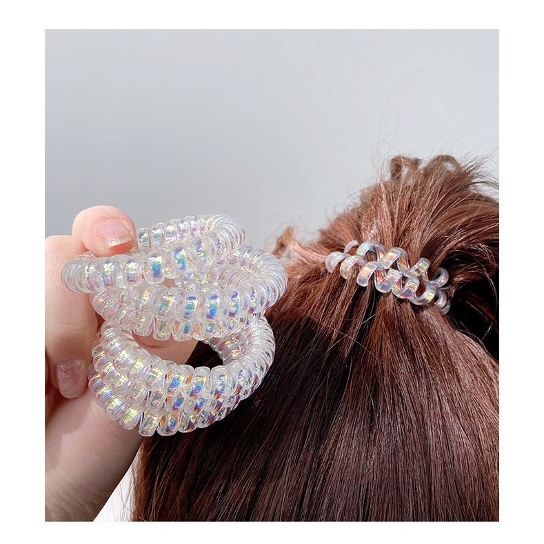 Dây buộc tóc nhựa xinh xắn dạng lò xo xoắn trong suốt Hologram Dc000995
