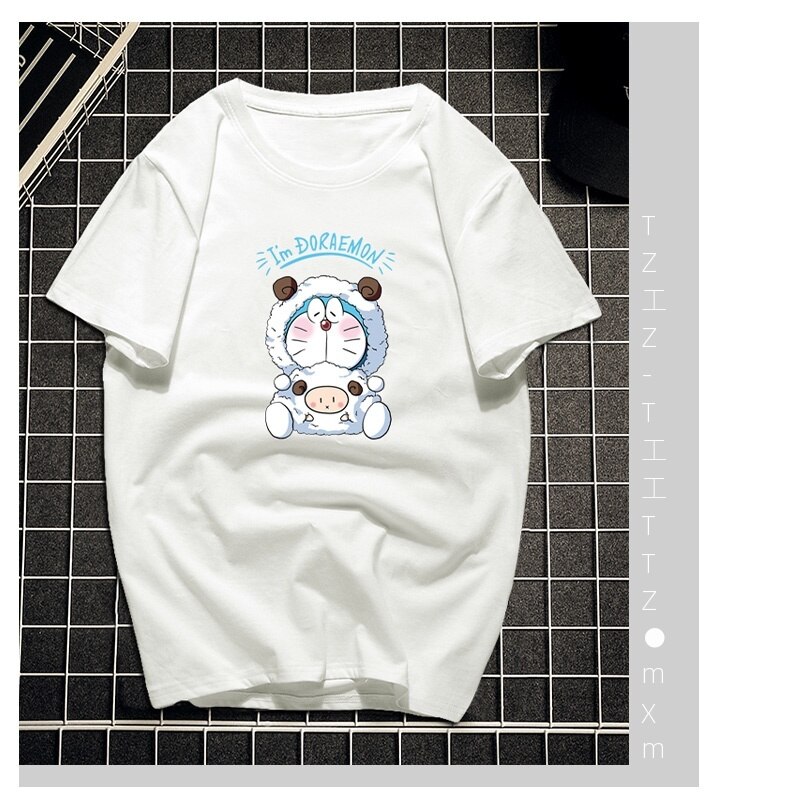 Áo Thun Tay Ngắn Dáng Rộng In Hình Doraemon Đáng Yêu Phong Cách Nhật Bản Size S-4Xl