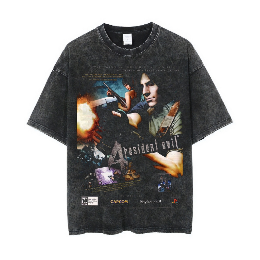Tâm lý Học Tâm Lý "Ác Quỷ 4 "Áo Thun Oversized | Đá Rửa Đá | Leon S. Kennedy | Có Wong | Áo Thun Trò Chơi | Áo Thun Oversize | Phong Cách Cổ Điển | Áo