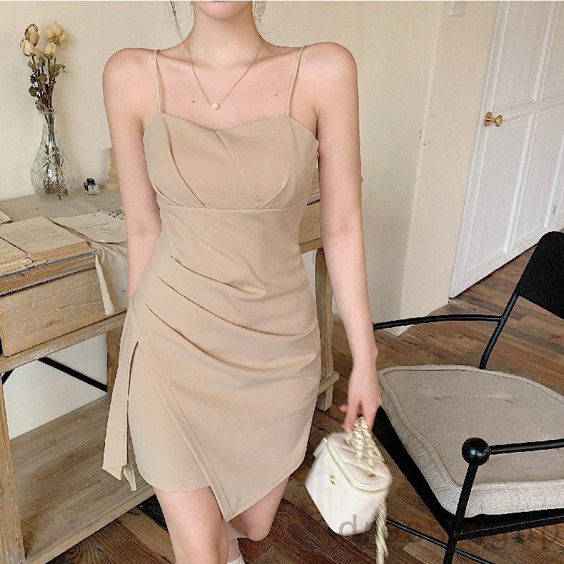 Đầm Hai Dây Màu Trơn Hở Lưng Thời Trang Cho Nữ