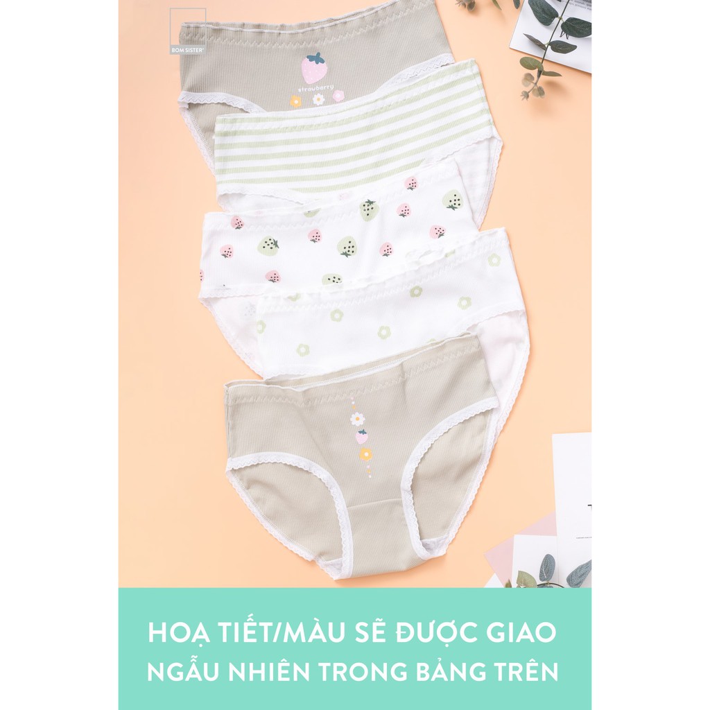 [Mã FAMALLT5 giảm 15% đơn 150k] Quần lót cotton pha viền ren họa tiết dễ thương BOM SISTER Q3011-2 | BigBuy360 - bigbuy360.vn