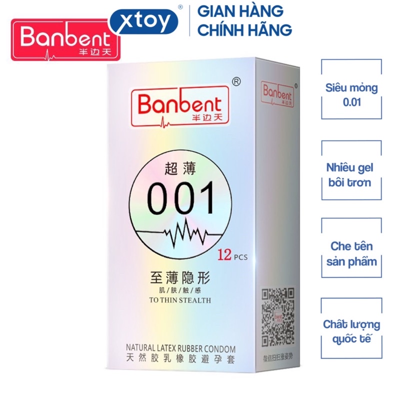 Bao cao su BANBENT To thin stealth 001, siêu mỏng, gốc nước, hương thơm tự nhiên Hộp 12 bcs