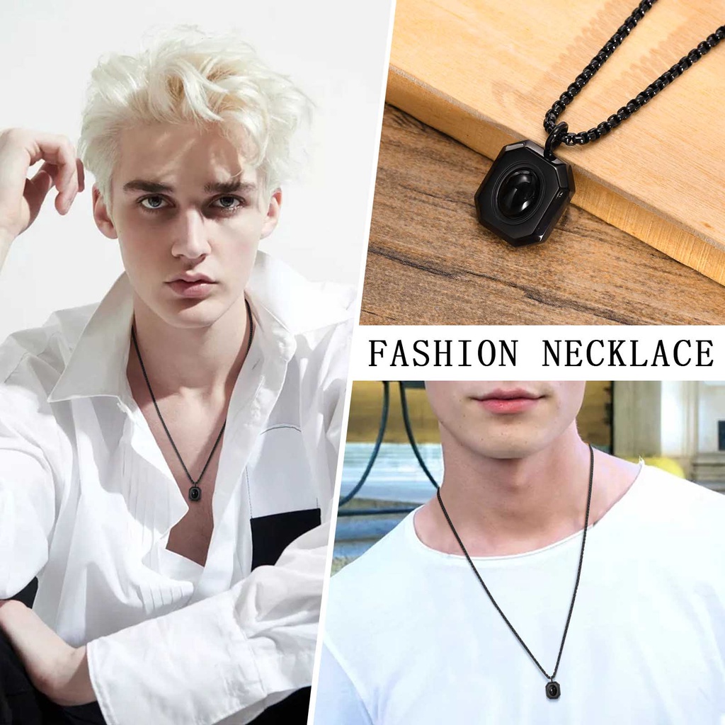 Vnox Vòng cổ Mặt Đá Onyx Màu Đen/Bạc Bằng Thép Không Gỉ Thời Trang Cho Nam