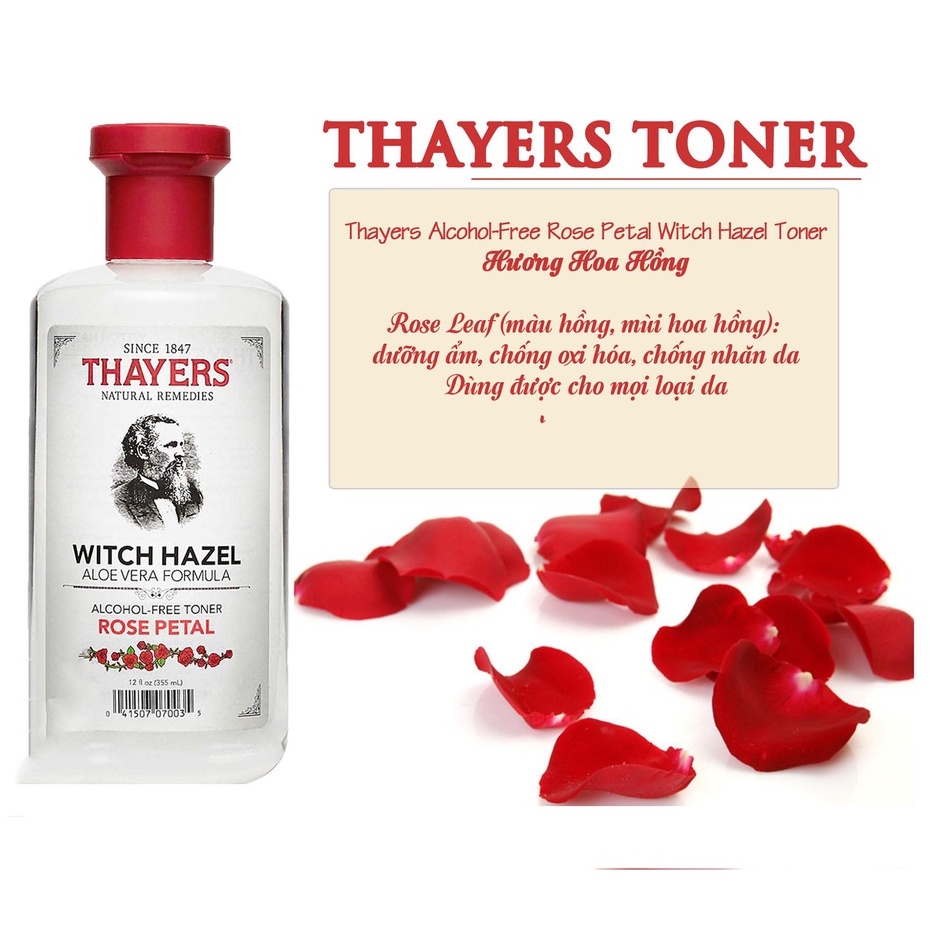 Nước hoa hồng Thayers Rose Petal Witch Hazel , Toner dưỡng ẩm dịu nhẹ hương hoa hồng 355ml