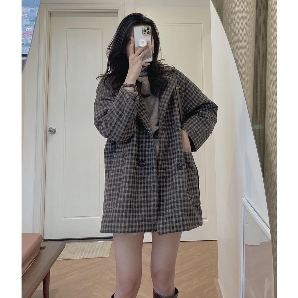 (Ảnh thật) Audrey Khoác dạ kẻ nhỏ lót chần bông 624 | BigBuy360 - bigbuy360.vn